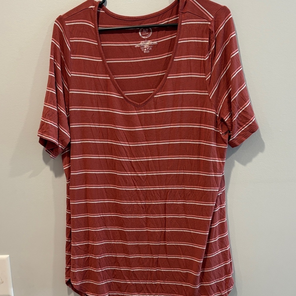 Maurices Burgundy Striped V-Neck Tee